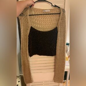 Brown and Tan Knit Long Sleeve Top